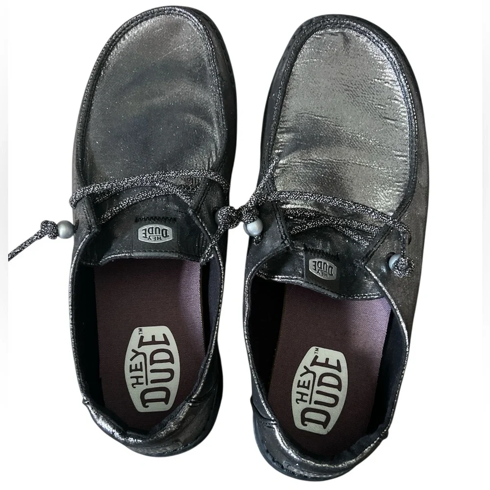 Hey Dude Shimmering Charcoal Black Loafers - Picture 4 of 6